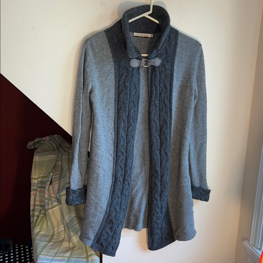 Chiaramente Gray Cable‎ Knit Italian Wool Blend Women's Cardigan Sweater M